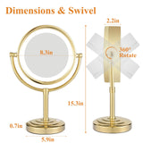 GURUN 8.5-Inch Tabletop Double-Sided LED Lighted Make-up Mirror with 10x Magnification,Gold Finish M2208DJ(8.5in,10x)