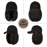 Qlenkay Baseball Cap Hair with 14 inch Wave Curly Bob Hairstyle Adjustable Wig Hat Attached Short Extensions Synthetic for Women Dark Brown