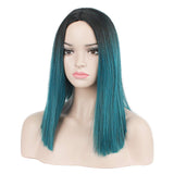 DAOTS Ombre Wig Green Mixed Blue Synthetic Wigs Black Roots Middle Part Straight Wig No Bangs with Wig Cap Heat Resistant Bob Wigs for Women Halloween Costume Cosplay (Green Mixed Blue)