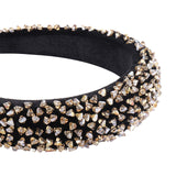 Padded Rhinestone Headbands for Women Girls Wide Velvet Bejewelled Hairbands Sparkly crystal Beaded Embellished Headband Wedding party Hair Accessories (gold)