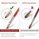 100% Pure Kolinsky Nail Brush, iBealous Redwood Sable Nail Art Brush Wooden Handle Pen Professional Application Drawing Salon Quality (Size 12)