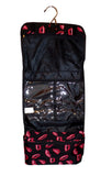 Hanging Toiletry Cosmetic Organizer Bag - Roll up for Storage Travel - Custom Embroidery Available (Lips Print - Embroidered Name)