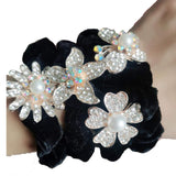 Hair Tie Rope Band Ring Crystal Beads Hair Scrunchies Crystal Rhinestone Flower Elastic Ponytail Holder for Women Girls Hair Accessories