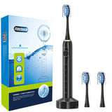 Sonic Rechargeable Electric Toothbrush for Adults, with TPU Wrapped Handle, Inductive Fast Charge, 5 Brushing Modes, Waterproof, Smart Timer, 3 Replacement Heads&Covers, ITECHNIK ST-102 (Black)