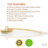 Premium Dry Brush for Cellulite and Lymphatic Massage for Glowing Tighter Skin – Plastic-Free Natural Bristle Body Brush with Long Handle to Easily Exfoliate Dry Skin