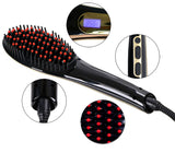 Eqoba Ceramic Hair Straightener Brush with Anti-Scald Protection and LCD Display Black