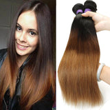 BLACKMOON HAIR 16 16 16 Inch Brazilian Virgin Ombre Hair Silky Straight Hair 3 Bundles Weaves Unprocessed Virgin Human Hair Extensions T1B/4/30