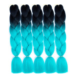Jumbo Braiding Hair 5PCS/Lots Ombre Kanekalon Braiding Hair Extensions High Temperature Synthetic Hair 24 Inch for Braiding Hair (black-cyan)