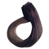18"/18 Inch Balayage Ombre Halo Human Hair 100g Medium Brown Fading to Platinum Blonde Straight Halo Real Hair Extensions Remy Hair