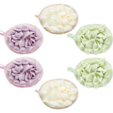 6 Pieces Bath Shower Pouf Sponge Mesh Pouf Shower Ball Exfoliating Body Loofah Shower Scrubber Ball Shower Glove with Flower Bath Balll (Beige, Green, Purple)