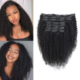 Brazilian Kinky Curly Clip in Human Hair Extensions 7pcs 25clips 125 Gram 14'' Curly Brazilian Virgin Hair Afro Kinky Clip in Hair Extensions (14 Inch)