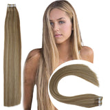 Sunny Tape in Hair Extensions Ash Blonde Highlights Bleach Blonde,100% Remy Human Hair Extensions Tape in Natural Straight Hair for Women 22inch 20pcs/50g