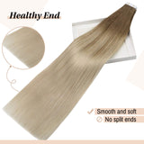 YoungSee Tape in Extensions Balayage Human Hair Platinum Blonde Mixed Light Brown Ombre Tape in Hair Extensions Human Hair 18 Inch 20pcs 50g