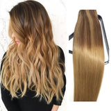 Clip in Hair Extensions Human Hair 18 inch Medium Brown with Honey Blonde Dip Dyed Ombre Balayage 120g Full Head Straight Soft Extension Clips on