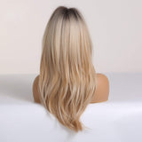 HAIRCUBE Long Layered Synthetic Hair Wigs for Women Blonde with Dark Roots