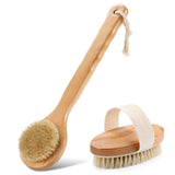 Two-Piece Brush Set, Long Brush and Oval Brush.Body Bath Brush for Wet or Dry Brushing with 100% Natural Boar Bristle Brush - Body Scrub Brush Wooden Massage Brushing Dry Remove Dead Skin.