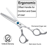 6 Inch Hair Thinning Scissors, 30 Teeth Thinning Shears for Women Texturizing Blending Shears with Engraved Ergonomic Offset Handle for Barber, Hairdresser, Men, Children, Kids
