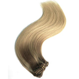 22 Inch Hair Extension Brown to Blonde Clip in Human Hair Extensions 120g 7pcs Thicken Double Weft Full Head Straight Ombre Balayage Clip on Real Remy Extensions