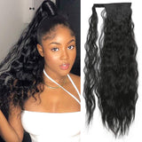 Suri Hair Long Clip in Ponytail Extensions, 24 Inch Wrap Around Long Wave curly Fluffy Hairpiece, Synthetic Pony Tail Hair Black Brown