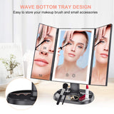 BESTOPE Upgrade Makeup Mirror with Lights，3X 5X Magnification，72 LED Vanity Trifold Mirror，3 Color Lighting Modes Lighted Makeup Mirror with Touch Screen,Portable High Definition Light Up Mirror Black