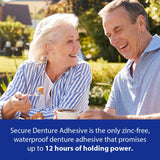 Secure Waterproof Denture Adhesive - Zinc Free - Extra Strong Hold For Upper, Lower or Partials - 1.4 oz (Pack of 2)