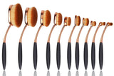 Elfstore Oval Makeup Brush Set (Black Rose Gold) Professional Foundation Contour Blush Concealer Eyebrow Eyeliner Blending Cosmetics Brushes Toothbrush Makeup Brushes (10 Pcs Brush Set)