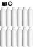 4 Ounce PET BPA-Free Plastic Empty Refillable Cosmo Round Bottles With Solid, Smooth, Lined Black Caps (12 count) (White)