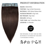 HAIRREAL Tape in Hair Extensions Remy Human Hair Seamless Skin Weft Straight Hair 50g/Pack 18 Inch 20Pcs Hairpiece 4# Medium Brown