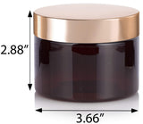 Amber PET Plastic (BPA Free) Refillable Low Profile Jar with Gold Metal Overshell Lid - 12 oz (6 Pack) + Spatulas