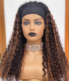 Headband Wig Highlight Ombre Curly Human Hair Wig None Lace Front Wigs For Women Machine Made Wigs Density 150% (20inch)