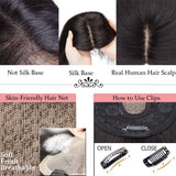 100% Remy Human Hair Silk Base Top Hair pieces Crown Topper Clip in Hair Toppers 120% Density Top Hairpieces for Women with Hair Loss Thinning Hair Cover Gray Hair #6 Light Brown 10inch 35g