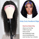Kinky Curly Headband Wigs 100% Human Hair Glueless Brazilian Virgin Hair None Lace Front Wigs Full Machine Made Headband Wigs 130% Density for Natural Color（24inch）