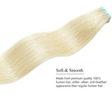 DILUSILK Tape in Hair Extensions Human Hair 100% Remy Hair 20pcs 50g Seamless Skin Weft 22 inch #60 Platinum Blonde