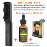 Beard Straightener W/FREE Beard Oil UPGRADE 3 IN 1 Beard Straightener for men & Hair Beard Straightening Brush Heated Combs for Men Stocking Stuffers Gifts for Him Men Women