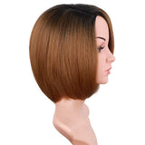 Brown Bob Wigs With Bangs For Black Women Side Part Brown Bob Wigs With Side Bangs Synthetic Brown Bob Wigs Short Straight Bob Wigs 12 Inch (Ombre Brown 1B/27#)