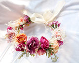 Boho Flower Crown Hair Wreath Floral Garland Headband Halo Headpiece with Ribbon Wedding Festival Party