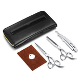 CCbeauty Professional Hair Cutting Scissors Barber Thinning Texturizing Hairdressing Shears, Hair Comb, Black Leather Case, Stainless Steel Haircut Shears Kit 6 inch For Men, Women