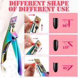 3 Pieces False Nail Clipper Acrylic Nail Tips Cutter Rustproof Stainless Steel Nails Clipper Kit Nail Catcher Trimmer Manicure Tool for Artificial Gel Acrylic Nail (Rainbow Color)