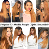 Feelgrace Clip in Hair Extensions Straight Hair for Women, 1B/30 Real Human Hair Double Weft Thick to Ends Clips ins Hair Extension, 1B/Brown Clip in Straight Hair Extension (18 inches)
