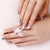 ArtPlus Preglued 24pcs x 4 (4-Pack) Symmetrical Swirling Beauty French Manicure Elegant 58089 False Nails Medium and Short with Adhesive Press on Fake Nails