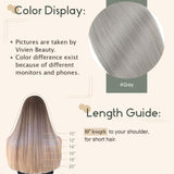 Vivien Clip in Hair Extensions Human Hair, 18 inch Grey Blonde Clip in Remy Hair Extensions 120g 7pcs, Double Weft Full Head Hair Extensions Clip in Human Hair