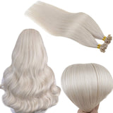 RUNATURE U Tip Hair 40g 16 Inches Color 800 White Blonde Hair Extension Keratin U Tip Hair Fusion Human Hair 50 Strands 0.8g per Strand for Women