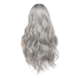 Sallcks Womens Ombre Gray Wig Long Curly Wavy Wigs Middle Parting Synthetic Heat Resistant Fiber Hair Replacement Wig for Daily Party Halloween Cosplay