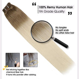 Moresoo Hair Extensions Clip in Hair 10 Inch Real Human Hair Clip in Hair Extensions 5PCS 70G Color 6 Brown Ombre to 613 Blonde 3/4 Full Head Set Double Weft Hair