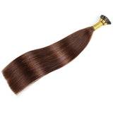 100 Strands/Pack I Tip Remy Human Hair Extensions Pre Bonded Keratin Stick In Hair Cold Fusion Hair Piece For Women Long Straight #4 Medium Brown 1g/Strand 100 Gram Per Package (22inch/55cm,#4)