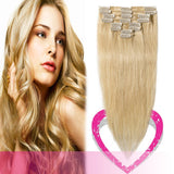 14 Inch Remy Clip in Hair Extensions 100% Human Hair 60g Thin Standard Weft 8 Pcs Clip on Human Hairpieces Medium Length Silky Straight Hair for Women Beauty #613 Bleach Blonde
