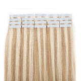Tape in Hair Extensions Human Hair 40 Pieces Highlight Balayage Double Side Tape Seamless Skin Weft Natural Hair Extensions 40pcs Long Straight(14 inch 80g,#18/613 Light Ash Brown mix Bleach Blonde)