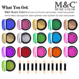 16 Jars Chrome Nail Powder Metallic Nail Art Powder, Mirror Effect Manicure Pigment Laser Synthetic Resin Powder 16Colors Nail Powders Manicure Art Decoration with Eyeshadow Sticks – Never Peel off