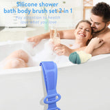 Silicone Back Brush and Loofah Set 2020 Updated 31inch Silicone Bath Scrubber 60g Skin Exfoliating Shower Sponge for Women and Men a lot of Foam Makes Easier to Exfoliate