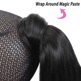 Seelaak 24inch Long Straight Remy Human Hair Ponytail Extension Wrap Around Ponytail Hair Piece with Clips Magic Paste Binding Pony Tail Hairpiece 1B# 100g/set (24inch)